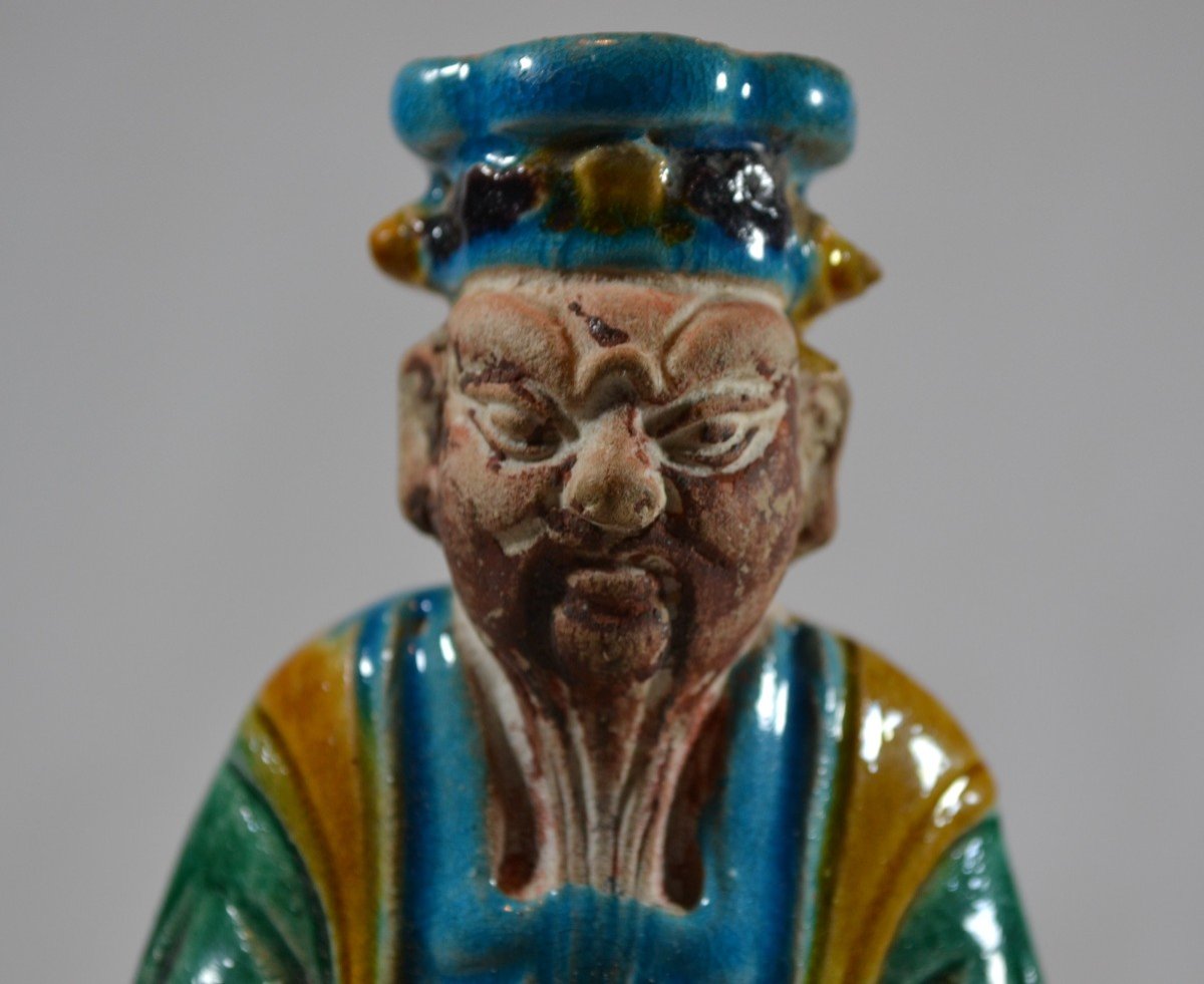 Chinese Dignitary In Sancai Style Enameled Stoneware. China Ming Dynasty 17th Century Or Before.-photo-4