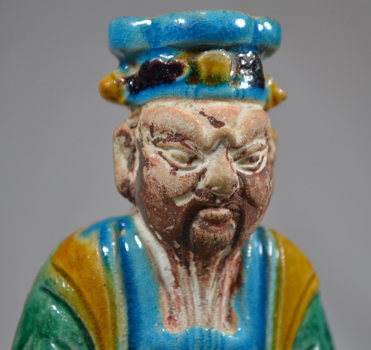 Chinese Dignitary In Sancai Style Enameled Stoneware. China Ming Dynasty 17th Century Or Before.-photo-5