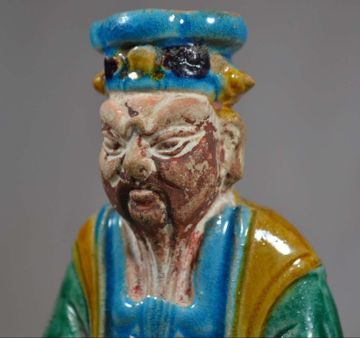 Chinese Dignitary In Sancai Style Enameled Stoneware. China Ming Dynasty 17th Century Or Before.-photo-6