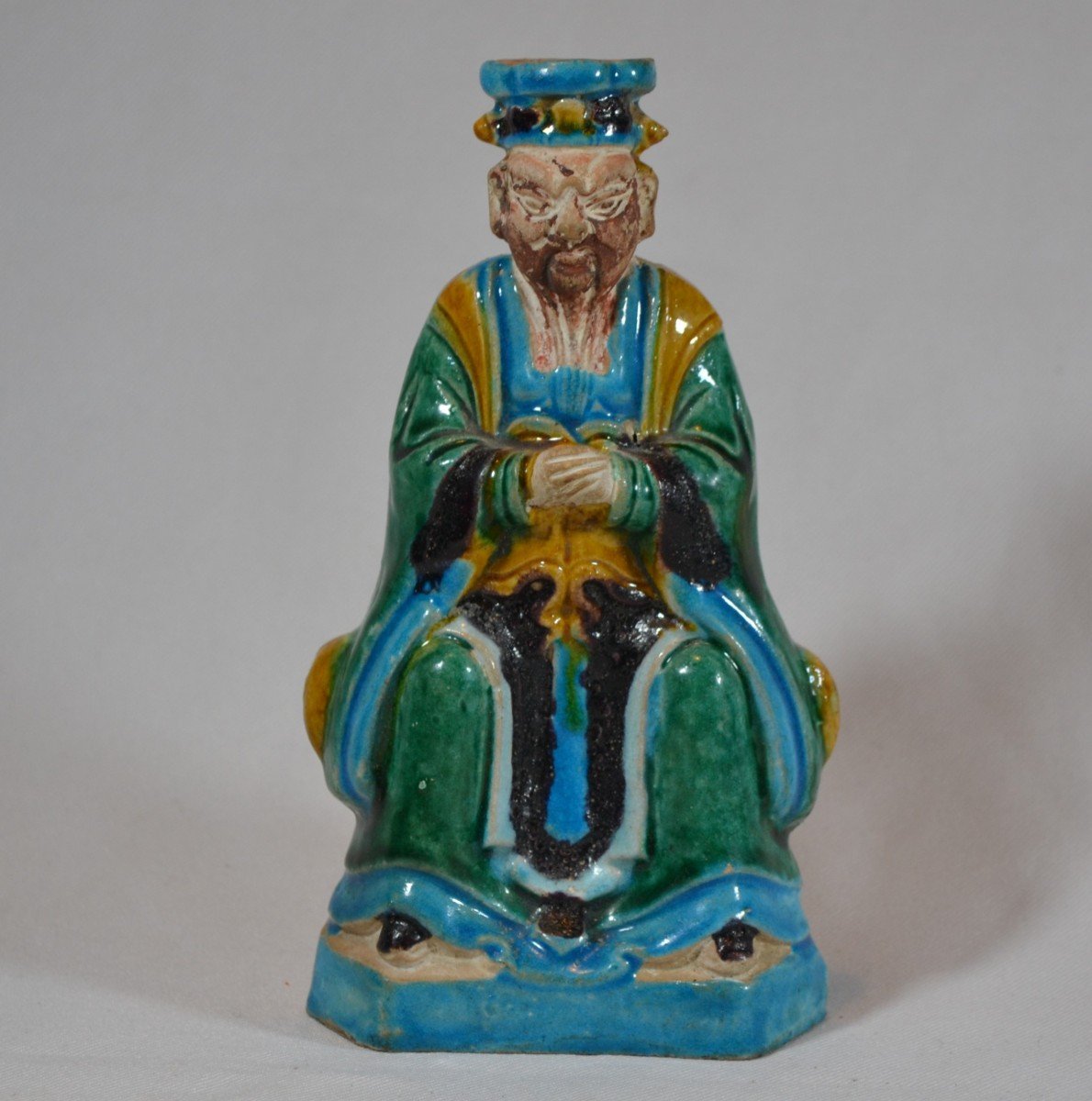 Chinese Dignitary In Sancai Style Enameled Stoneware. China Ming Dynasty 17th Century Or Before.