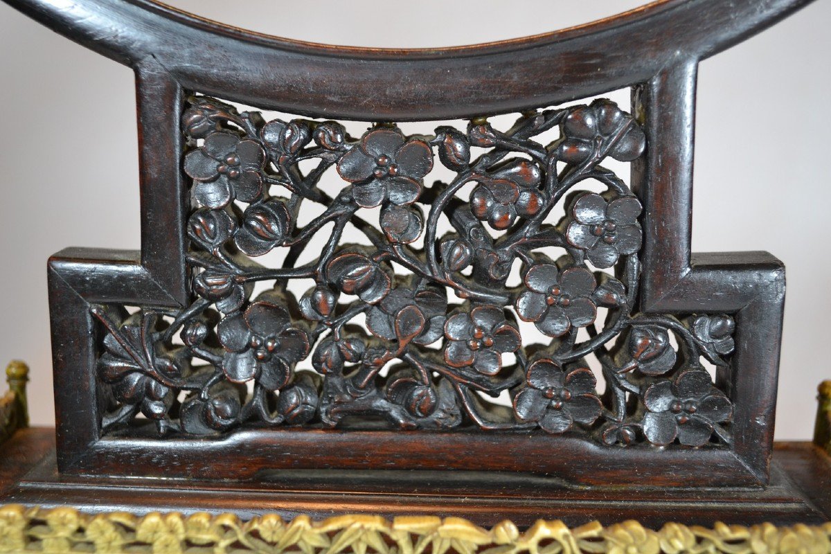 Socle En Bois Sculpté Pour Disque Bi. Chine époque Qing 19° Siècle Ou Avant.-photo-2