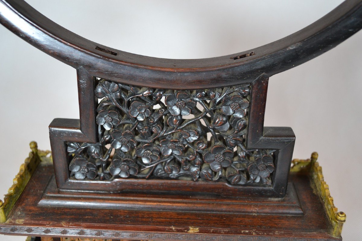 Socle En Bois Sculpté Pour Disque Bi. Chine époque Qing 19° Siècle Ou Avant.-photo-2