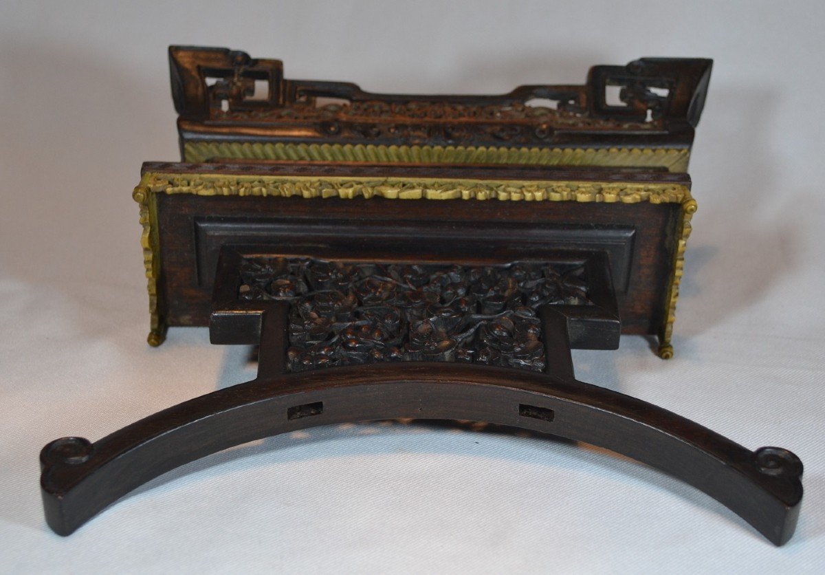 Socle En Bois Sculpté Pour Disque Bi. Chine époque Qing 19° Siècle Ou Avant.-photo-7