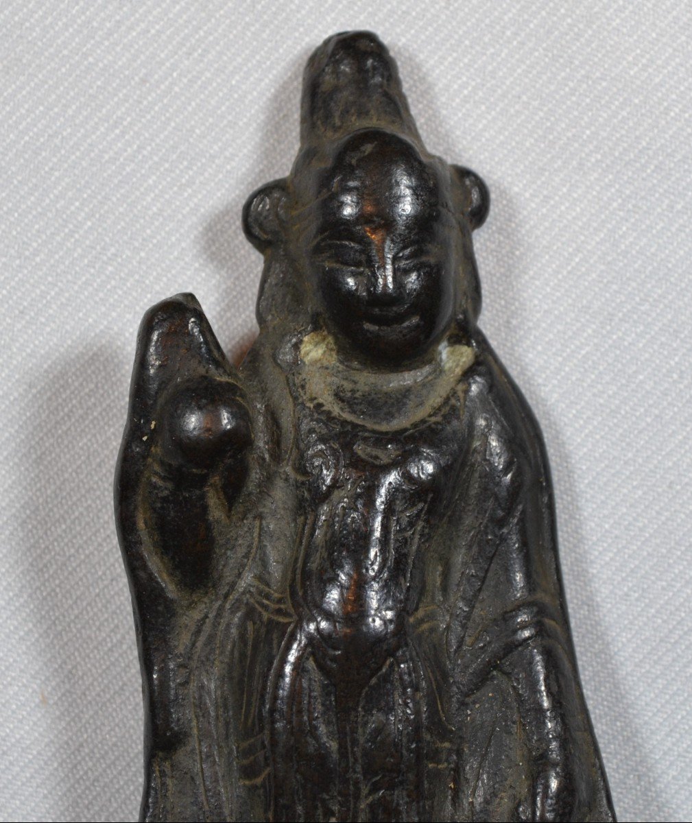 Guanyin In Cast Bronze. Northern China Tang Dynasty. 7-9th Century.-photo-3