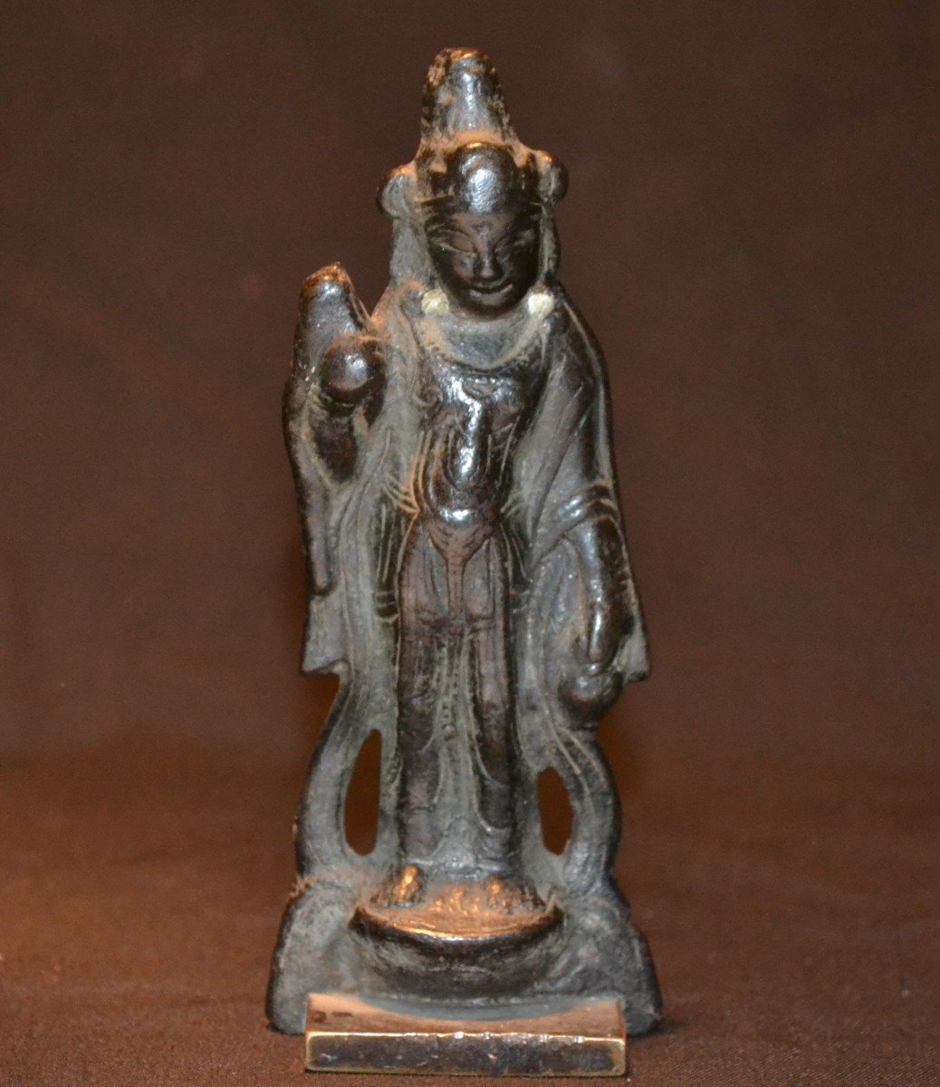 Guanyin In Cast Bronze. Northern China Tang Dynasty. 7-9th Century.-photo-5