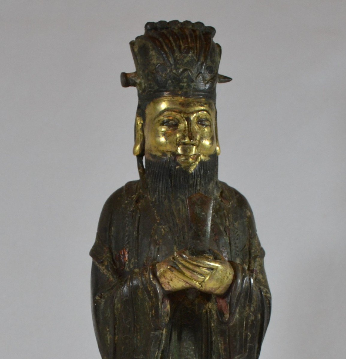Dignitary In Gilt Bronze. Ming Dynasty. China 17th Century Or Before.-photo-4