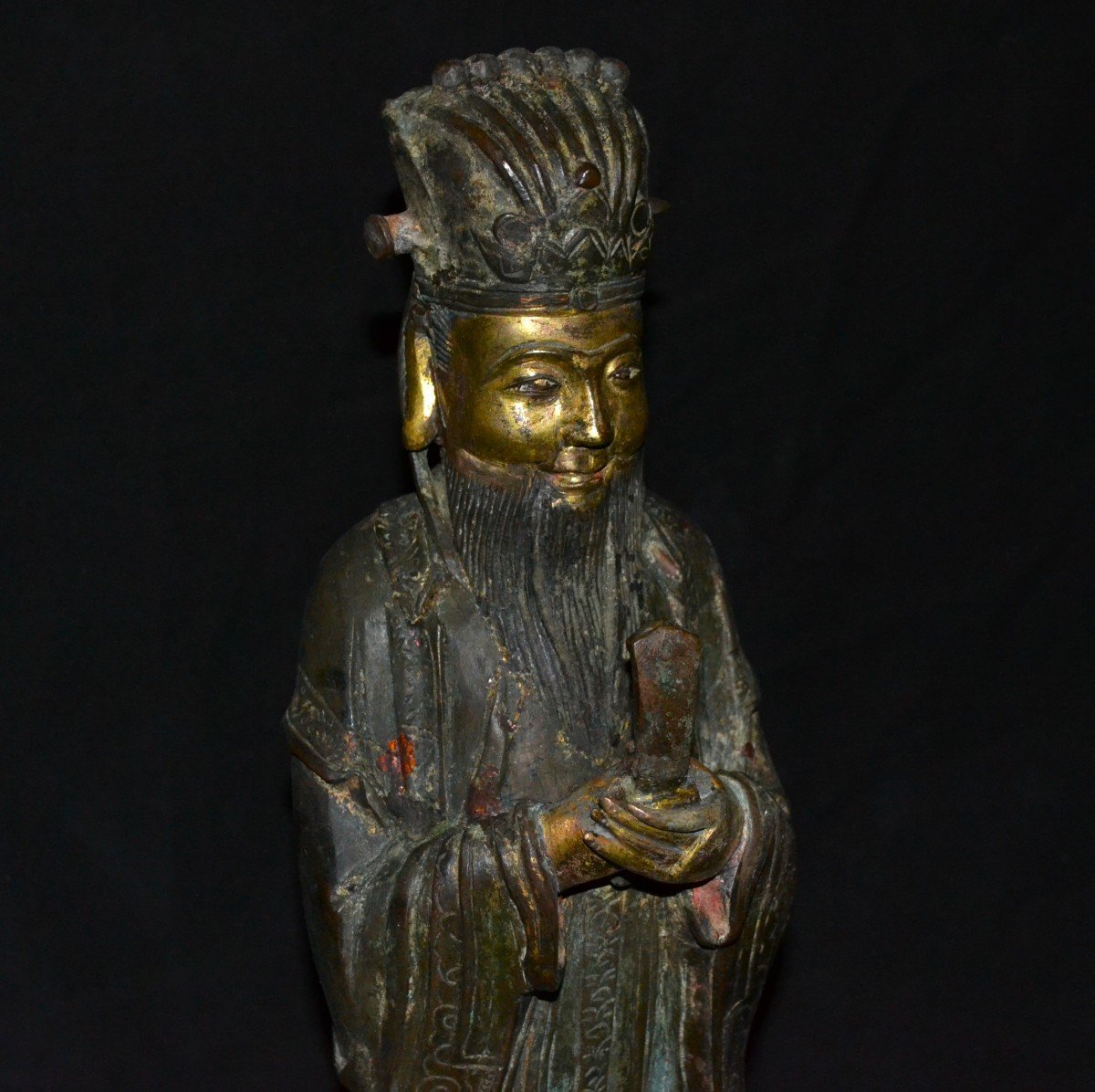 Dignitary In Gilt Bronze. Ming Dynasty. China 17th Century Or Before.-photo-1