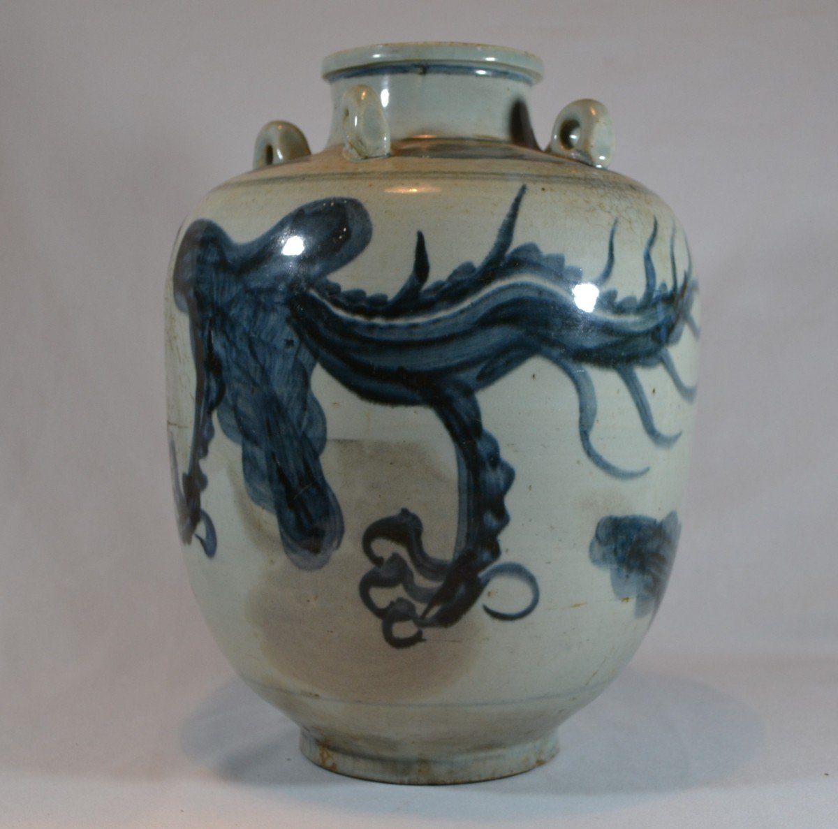 Aiguière En Porcelaine. Décor De Dragon En Bleu De Cobalt.chine Epoque Ming, 17° Ou Avant. -photo-2