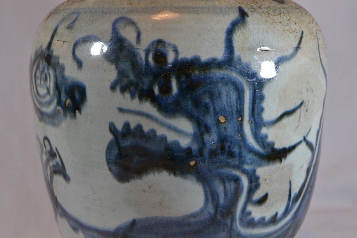 Aiguière En Porcelaine. Décor De Dragon En Bleu De Cobalt.chine Epoque Ming, 17° Ou Avant. -photo-5