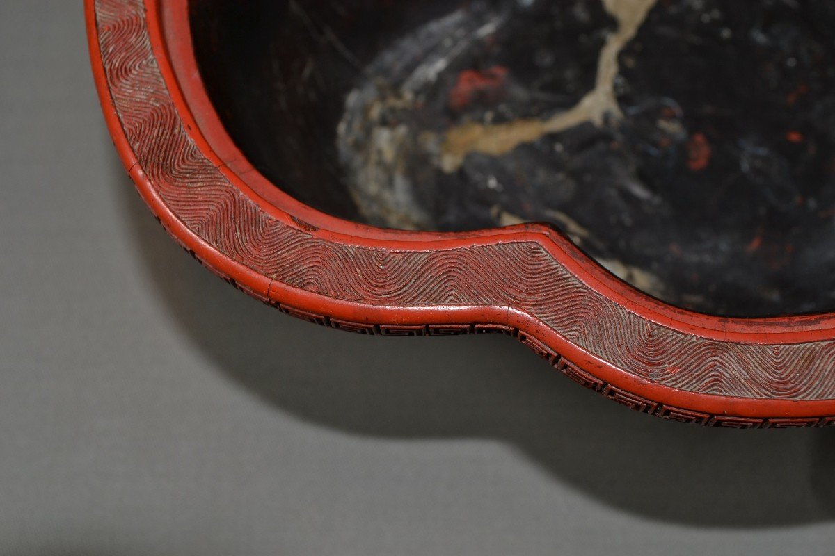 Pair Of Carved Cinnabar Lacquer Cups.china 18th Century.-photo-1