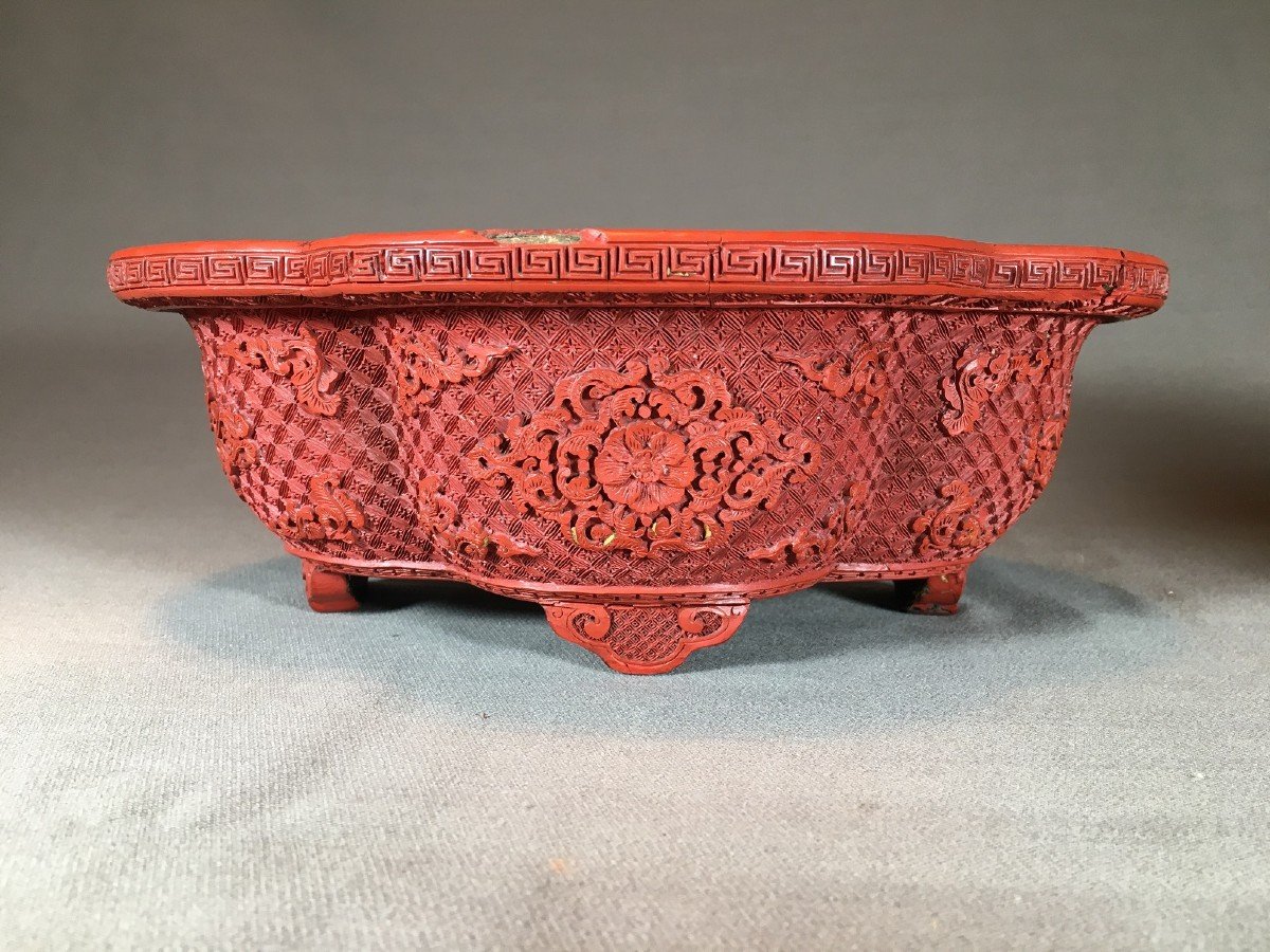 Pair Of Carved Cinnabar Lacquer Cups.china 18th Century.