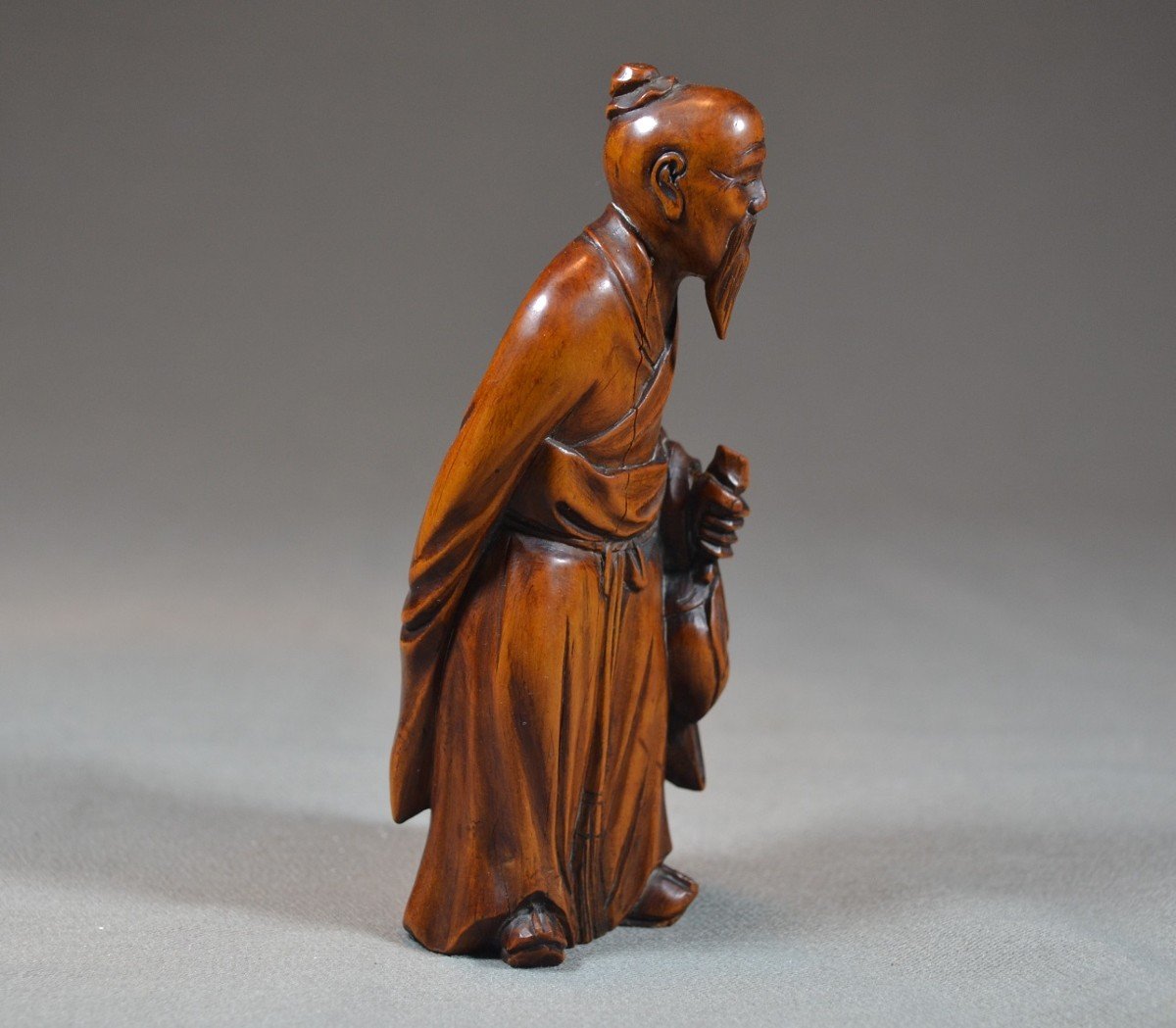 Statuette De Shoulao Sculptée En Buis. Chine époque Qing. -photo-3