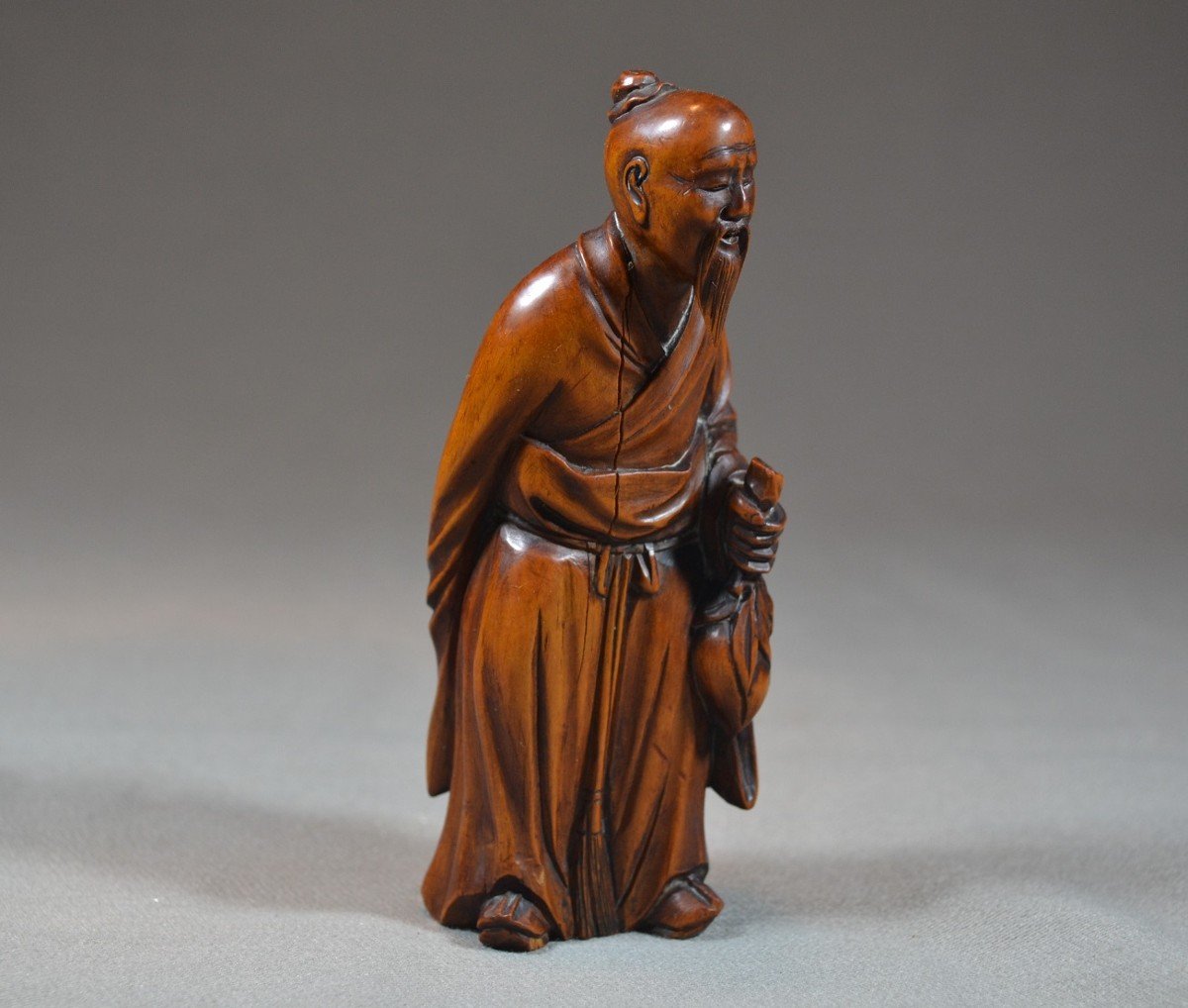 Statuette De Shoulao Sculptée En Buis. Chine époque Qing. -photo-4