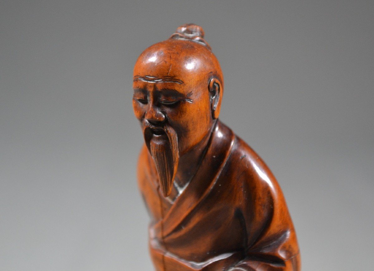 Statuette De Shoulao Sculptée En Buis. Chine époque Qing. -photo-5