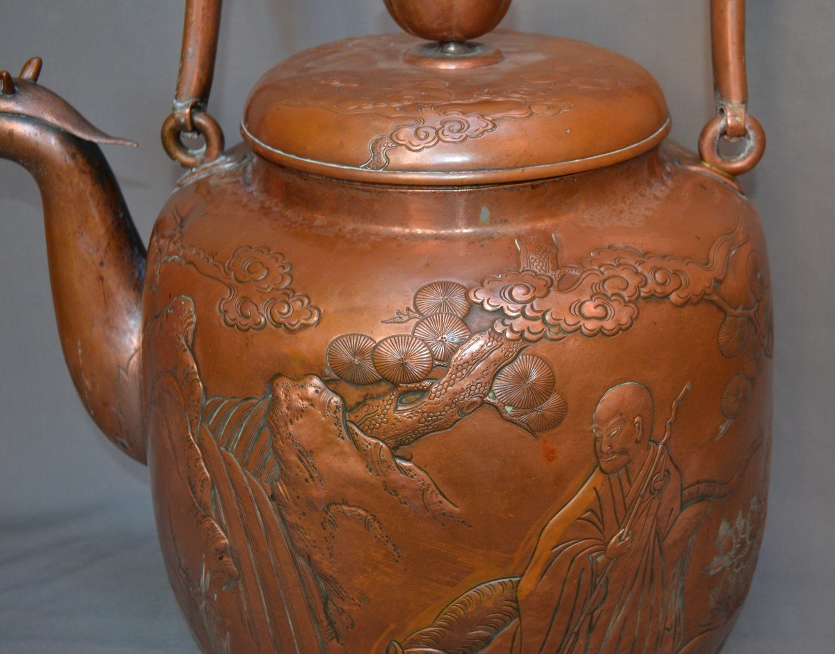 Embossed Copper Temple Teapot. Japan Edo Period.-photo-4