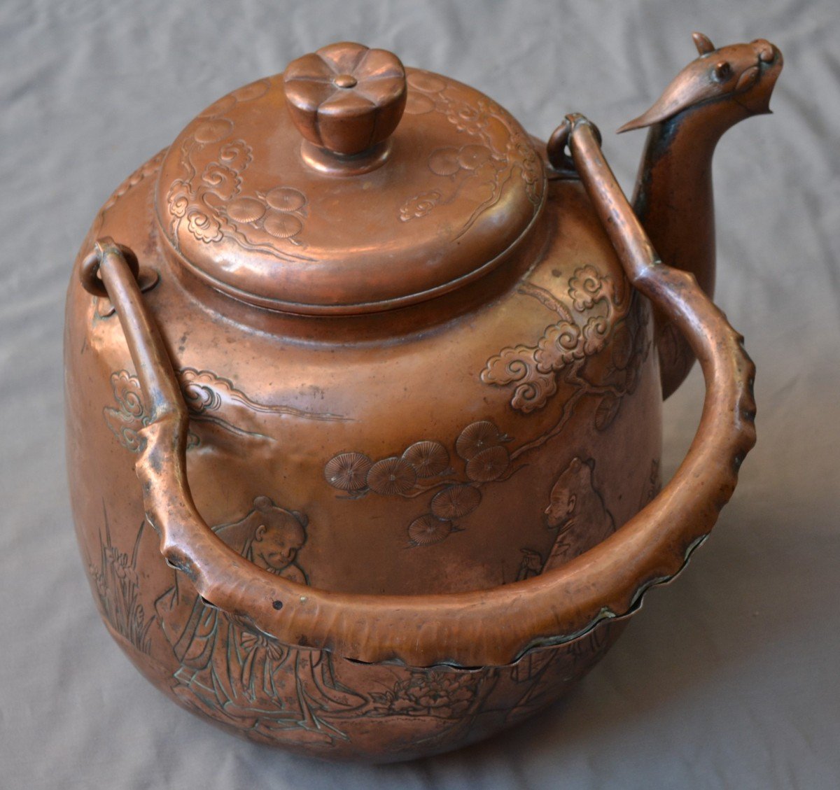 Embossed Copper Temple Teapot. Japan Edo Period.-photo-1