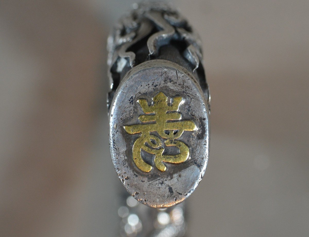 Canne En Argent Coulé,ciselée De Dragons  Et De Chauve-souris. Chine Ou Vietnam Fin19° Siècle. -photo-4