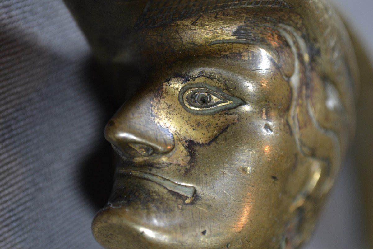 Gilt Bronze Cane Knob Minstrel Head. Probably Northern Europe 18th Century.-photo-3