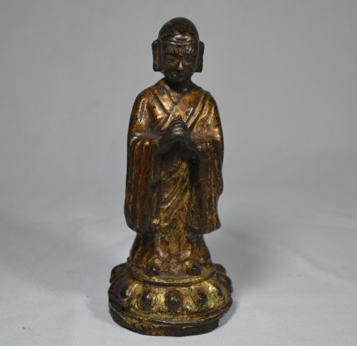 Chinese Monk In Gilt Bronze. Ming Period.-photo-1