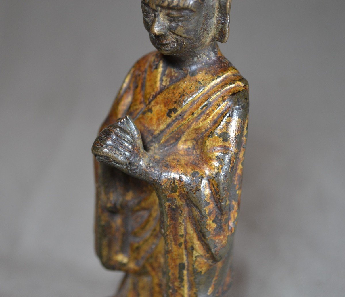 Chinese Monk In Gilt Bronze. Ming Period.-photo-3