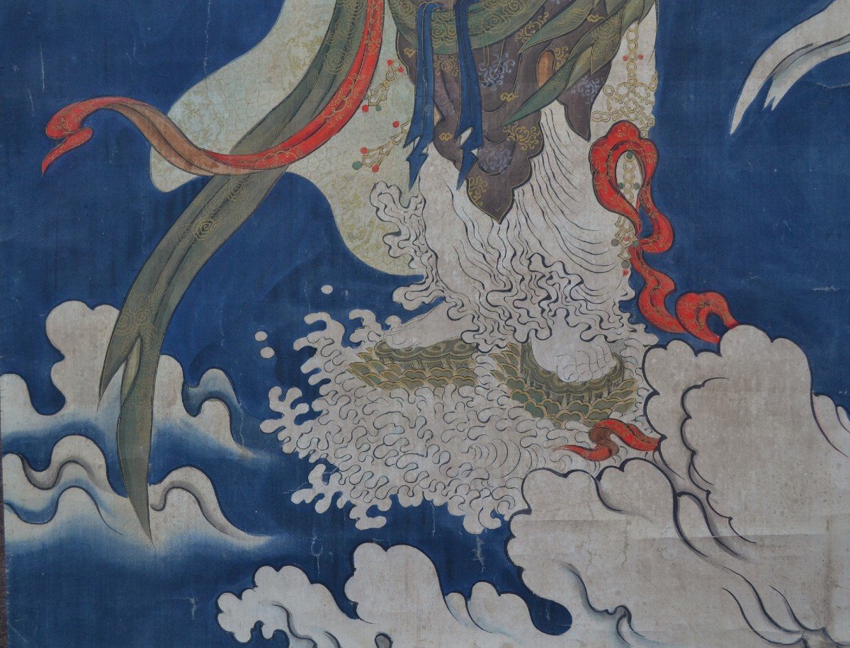 Kakemono. Aquarelle Sur Soie Représentant Guanyin.japon Période Edo-photo-2