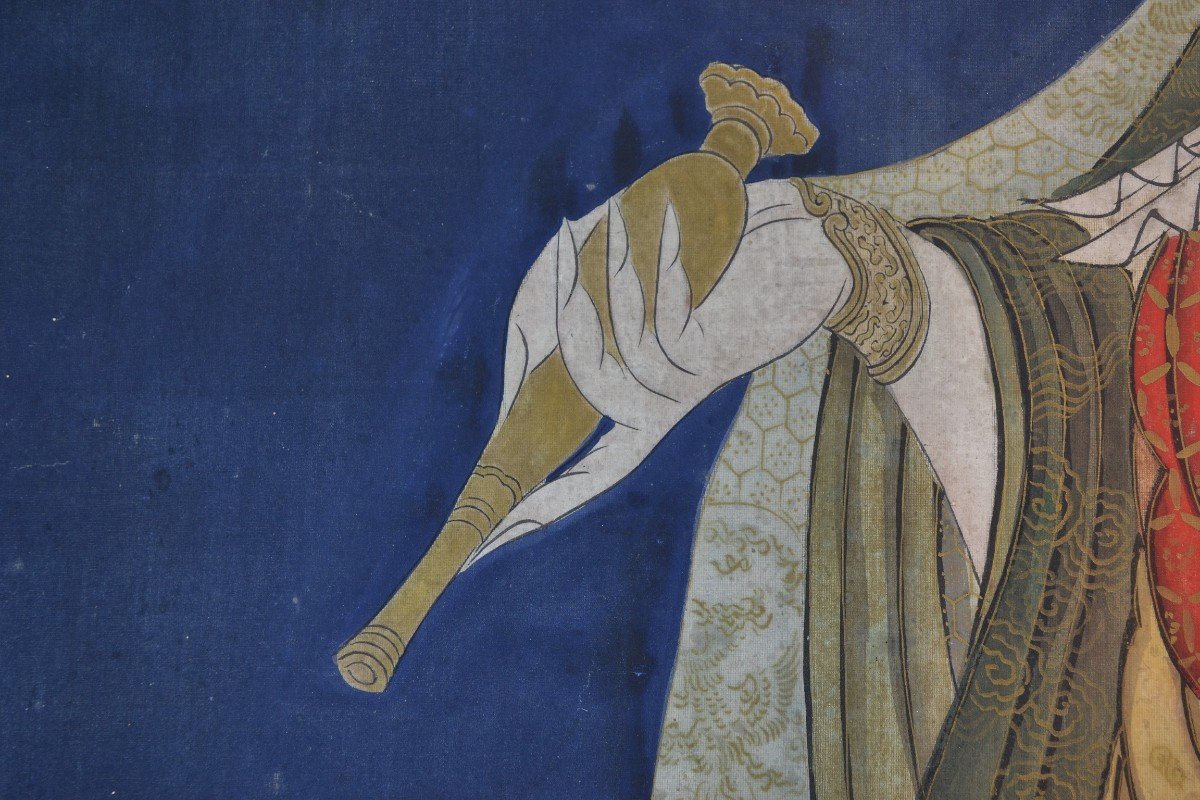 Kakemono. Aquarelle Sur Soie Représentant Guanyin.japon Période Edo-photo-5
