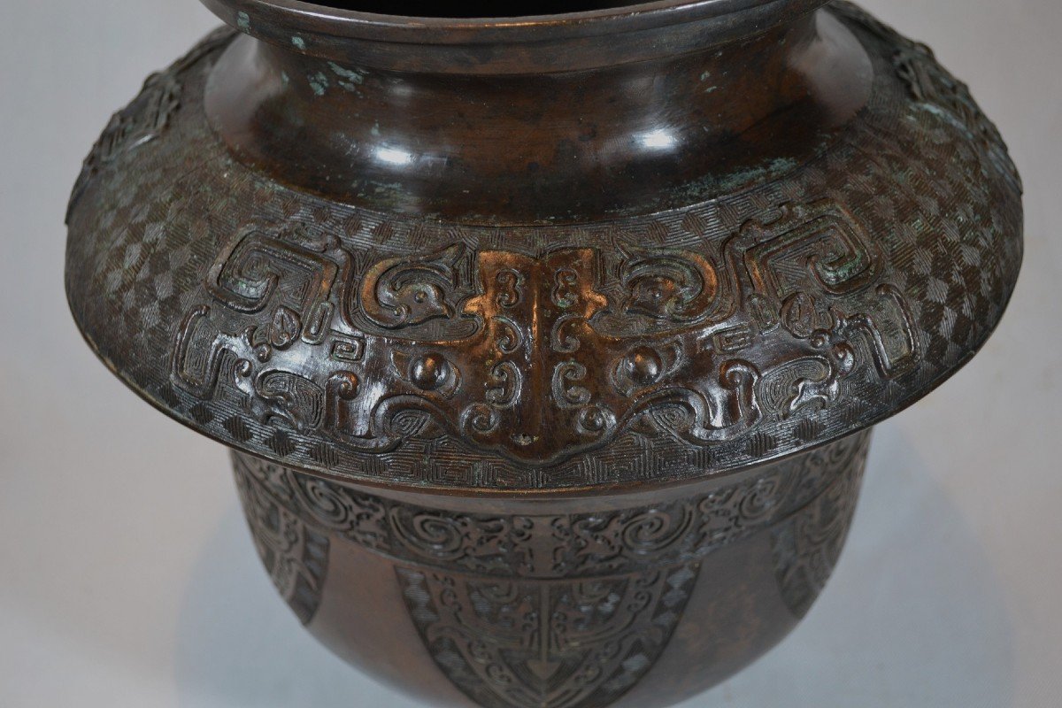 Grand Brûle-parfums Tripode En Bronze Coulé Incrusté d'Argent 19° Siècle.qing Ou Edo.-photo-2