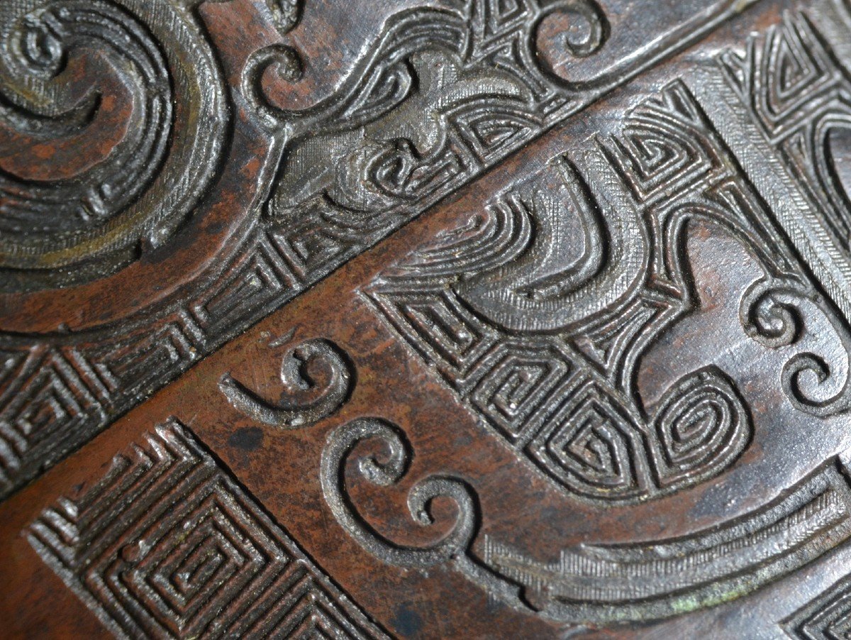 Grand Brûle-parfums Tripode En Bronze Coulé Incrusté d'Argent 19° Siècle.qing Ou Edo.-photo-4