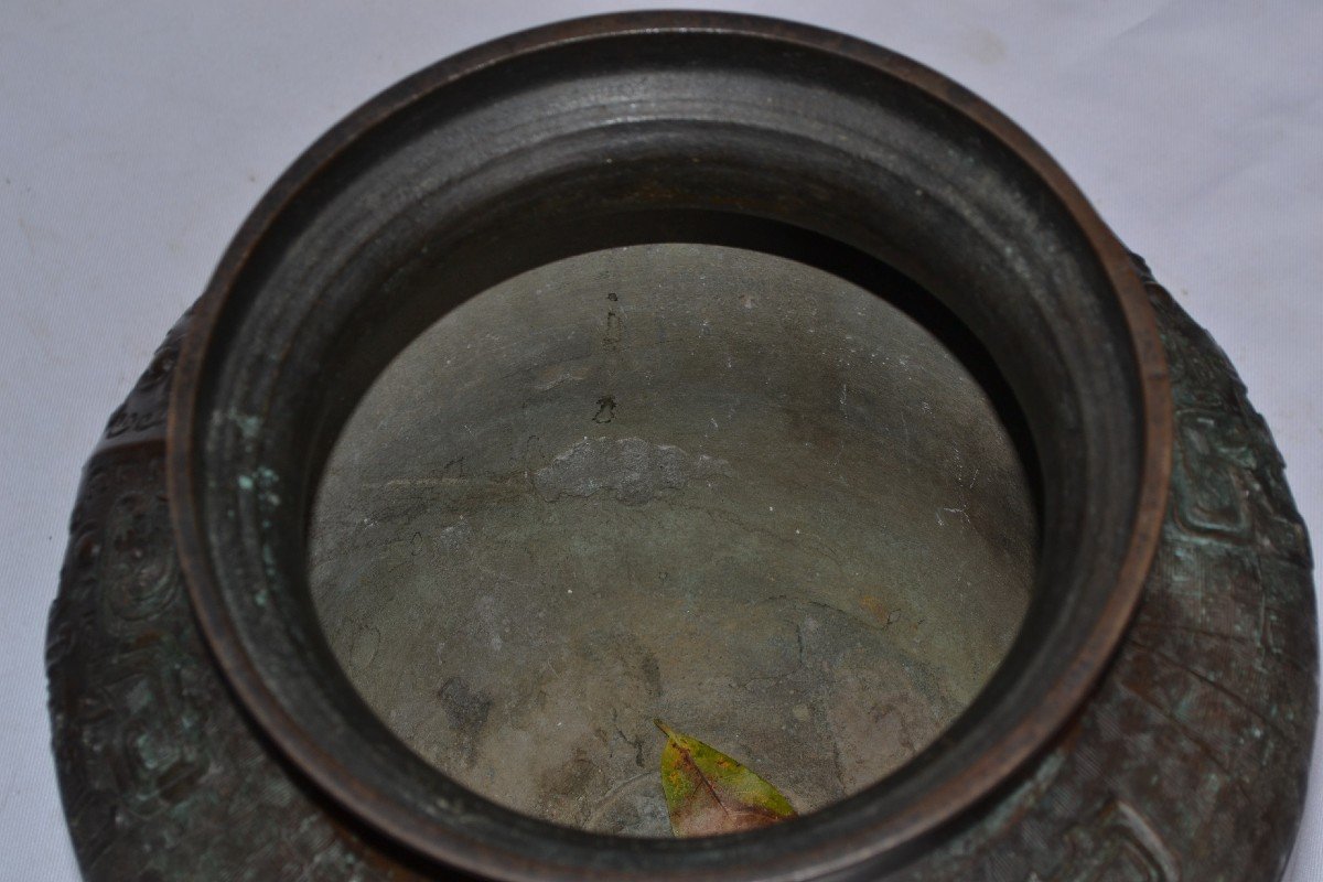 Grand Brûle-parfums Tripode En Bronze Coulé Incrusté d'Argent 19° Siècle.qing Ou Edo.-photo-8