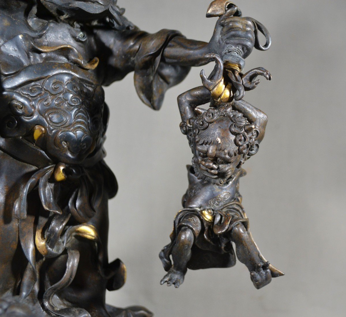 Shoki(chang Kuo) And Demons In Gold-stained Bronze. Edo Japan.-photo-3