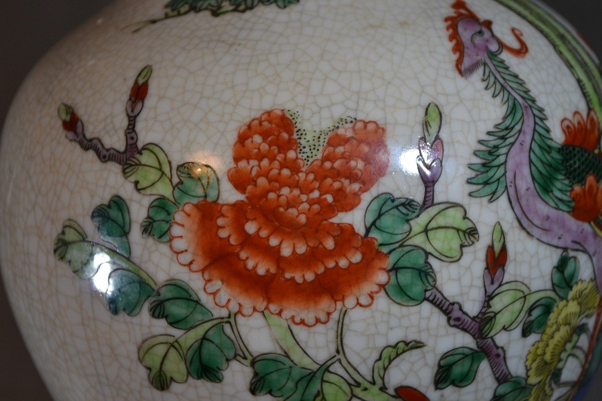 Porcelain Vase. Phoenix Decor On Cream Crackle Background. China Or Japan Circa 1900.-photo-2