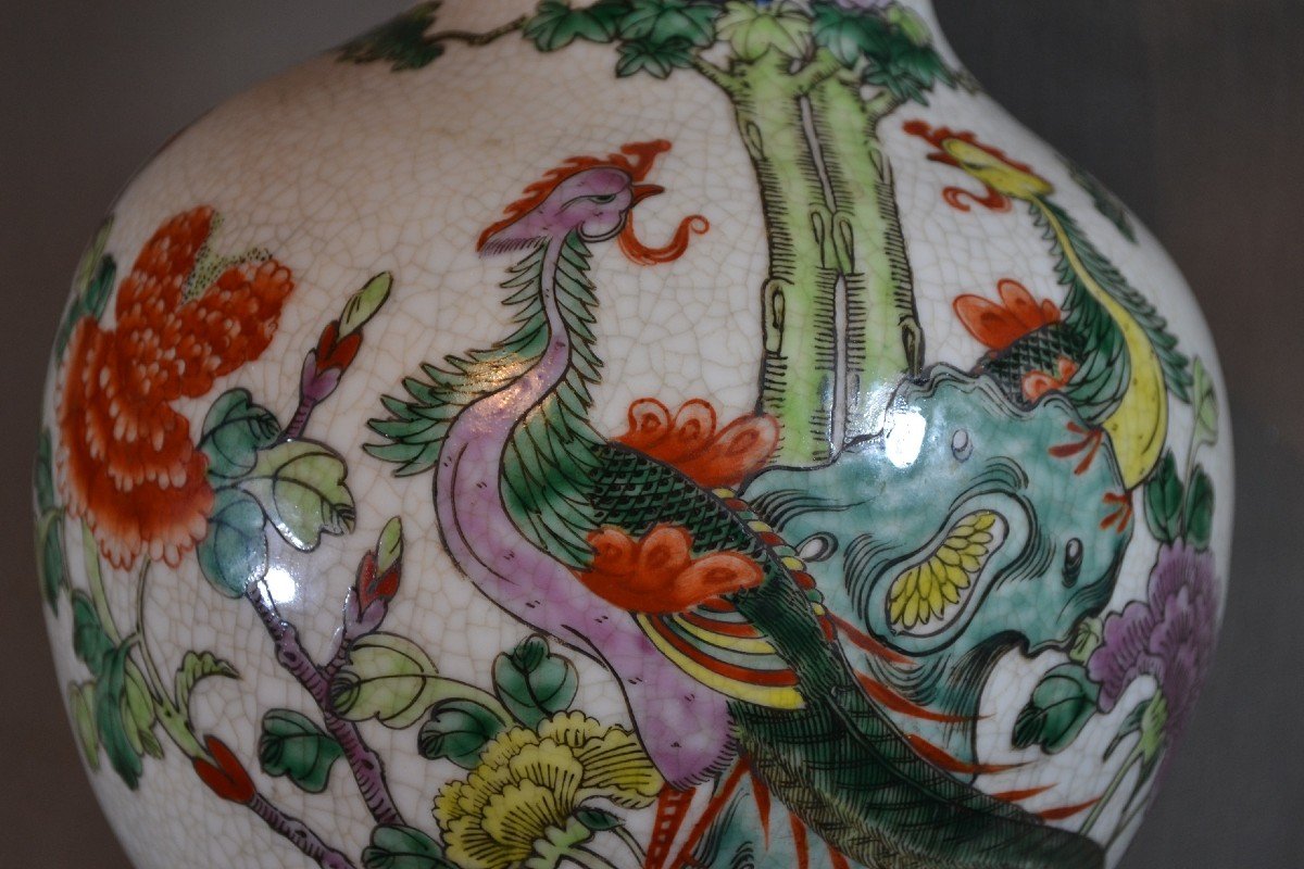 Porcelain Vase. Phoenix Decor On Cream Crackle Background. China Or Japan Circa 1900.-photo-3