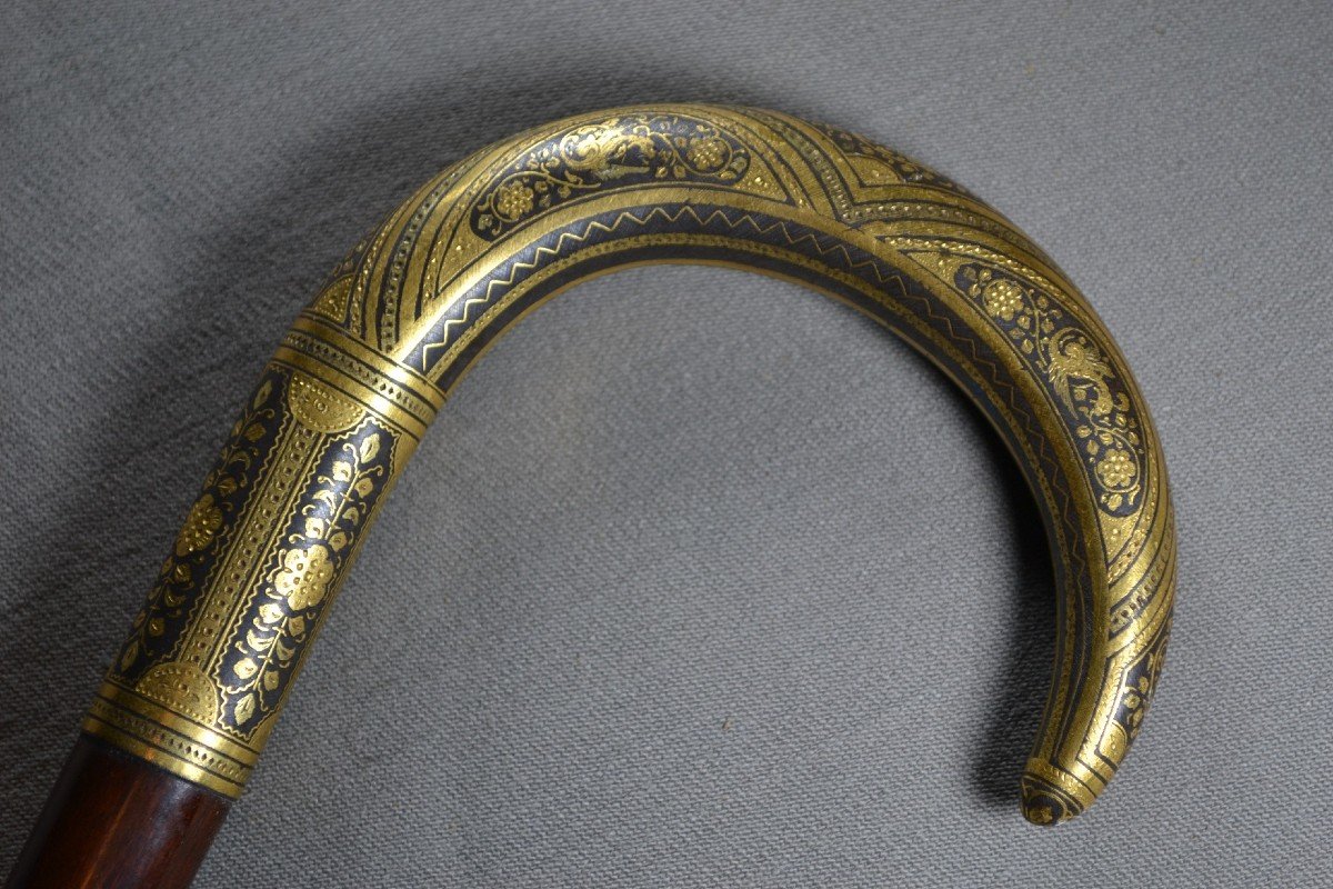 Gold Damascened Iron Walking Stick. Toledo, Zuloaga School Circa 1900.-photo-1