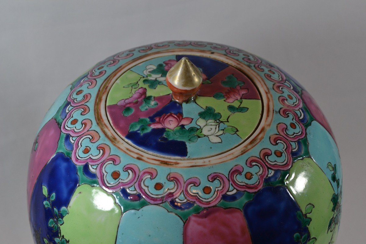 Jarre En Porcelaine.décor De Pivoines Et De Pies.chine 19°siècle-photo-3