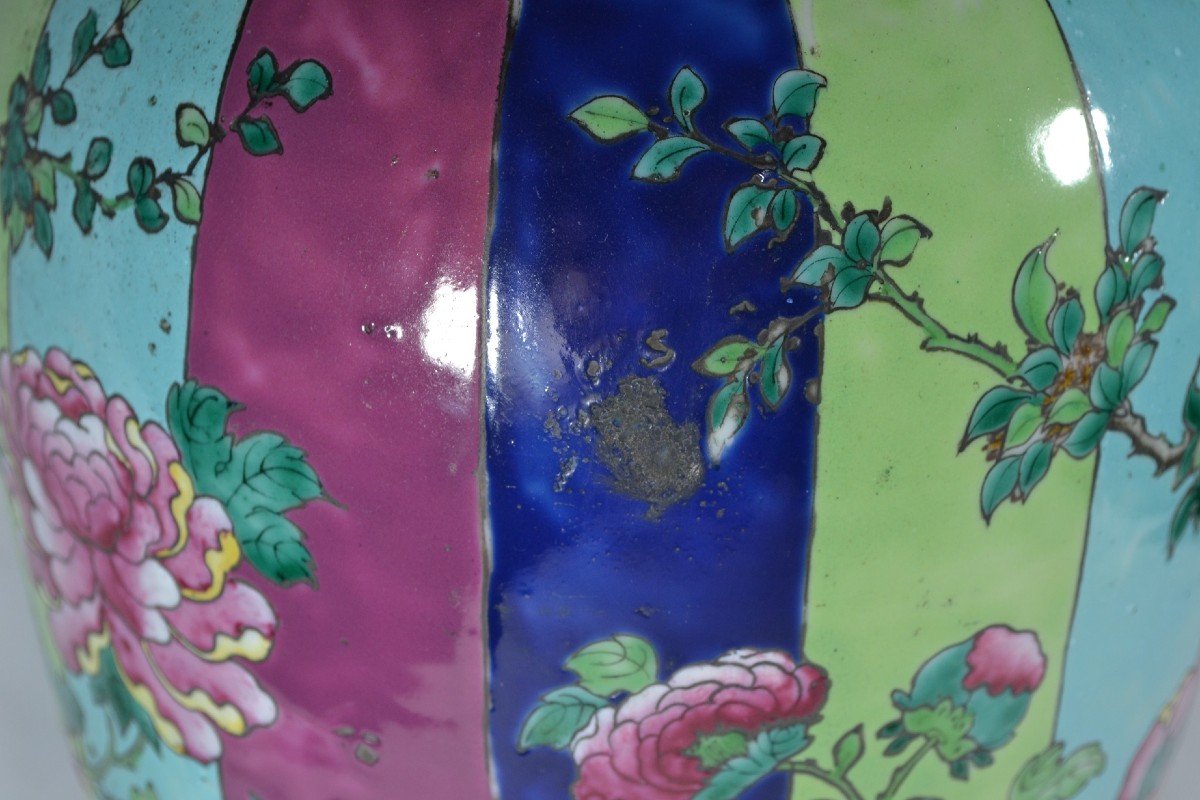 Jarre En Porcelaine.décor De Pivoines Et De Pies.chine 19°siècle-photo-7