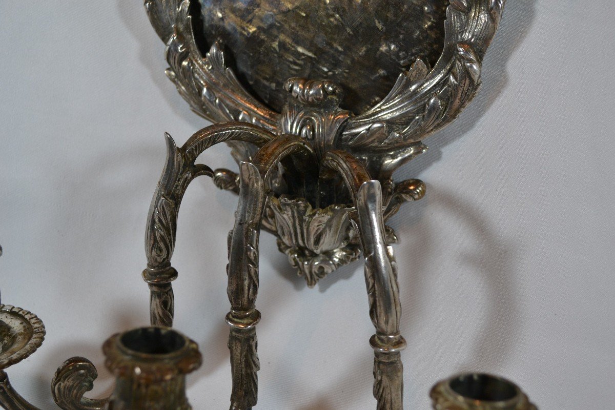 Chandelier d'Applique En Bronze Argenté.louis XIV Régence.-photo-4
