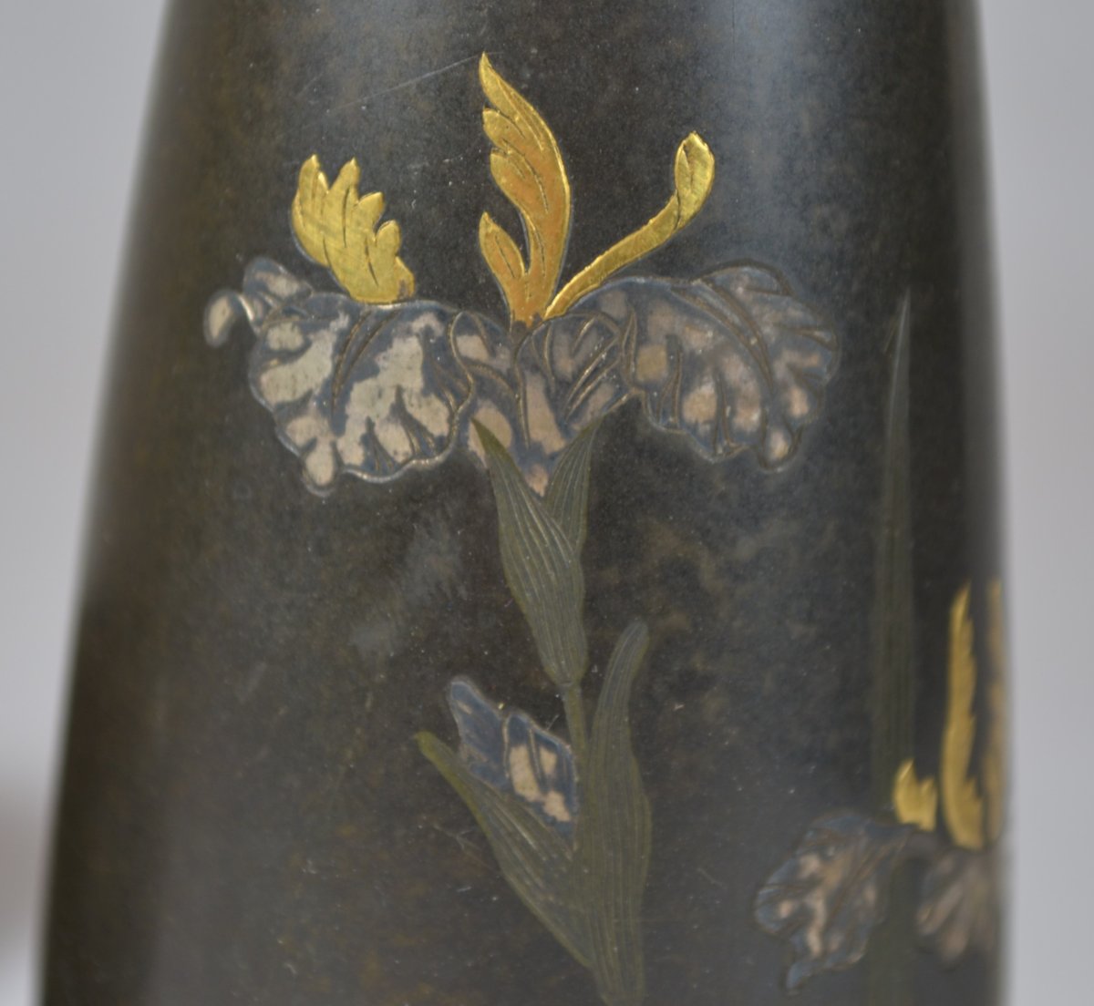 Pair Of Gold-inlaid Bronze Vases, Japan, Showa Period.-photo-2
