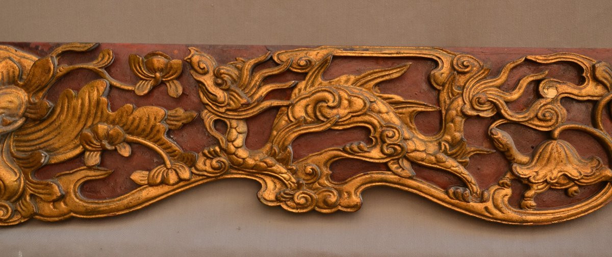 Pair Of Lacquered Wood Panels. Vietnam, 19th Century.-photo-1