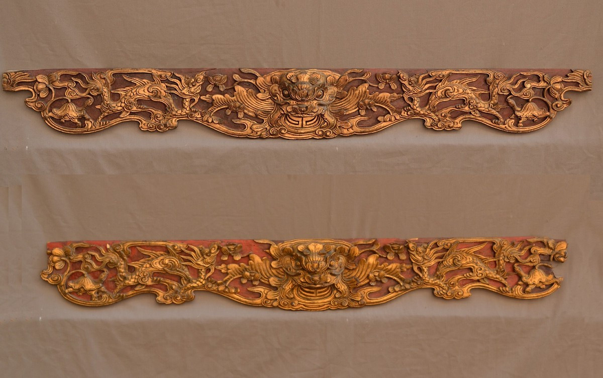 Pair Of Lacquered Wood Panels. Vietnam, 19th Century.