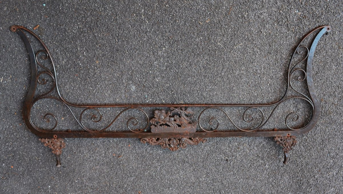 Wrought And Riveted Iron Bed. Decorated With Chariots And Deities. 19th Century. -photo-2