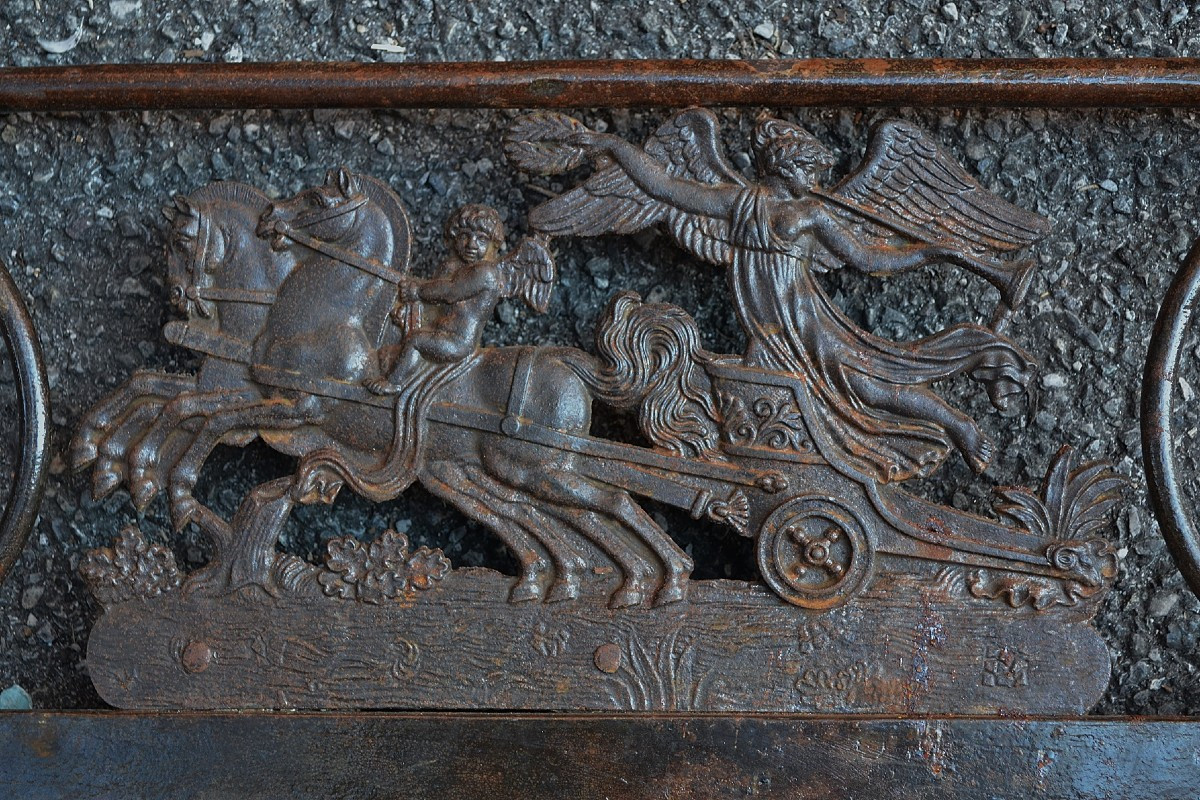 Wrought And Riveted Iron Bed. Decorated With Chariots And Deities. 19th Century. 