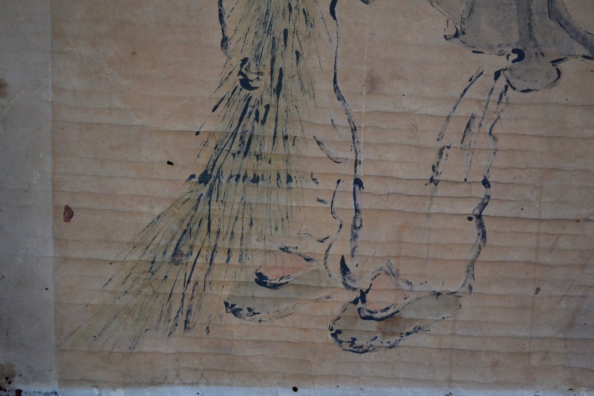 Chinese Ink Painting On Paper, Monk Shih Te Holding His Broom.-photo-3