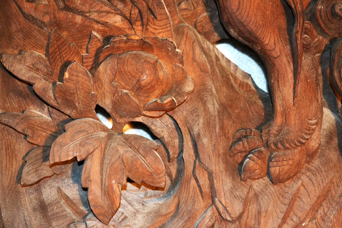 Paire De Panneaux En Bois Sculpté De Lions.période Edo -1603-1868).-photo-4