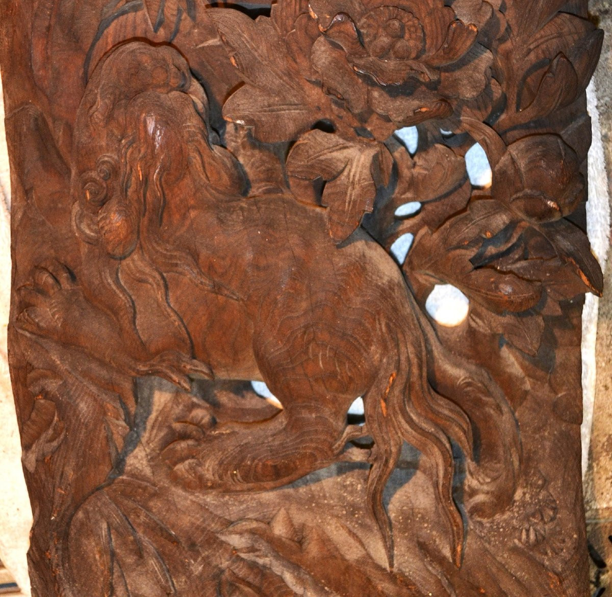 Paire De Panneaux En Bois Sculpté De Lions.période Edo -1603-1868).-photo-6