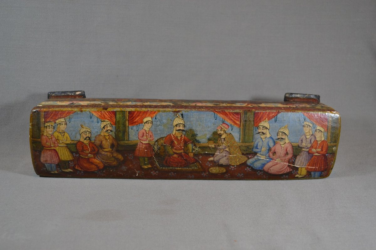 Lacquered Box On Boiled Cardboard. Persian 19th Century. Qajar Dynasty. -photo-2