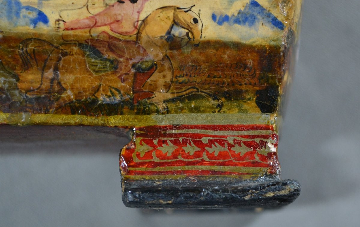 Lacquered Box On Boiled Cardboard. Persian 19th Century. Qajar Dynasty. -photo-4