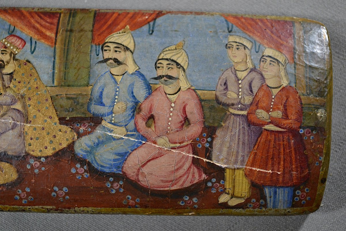Lacquered Box On Boiled Cardboard. Persian 19th Century. Qajar Dynasty. -photo-8