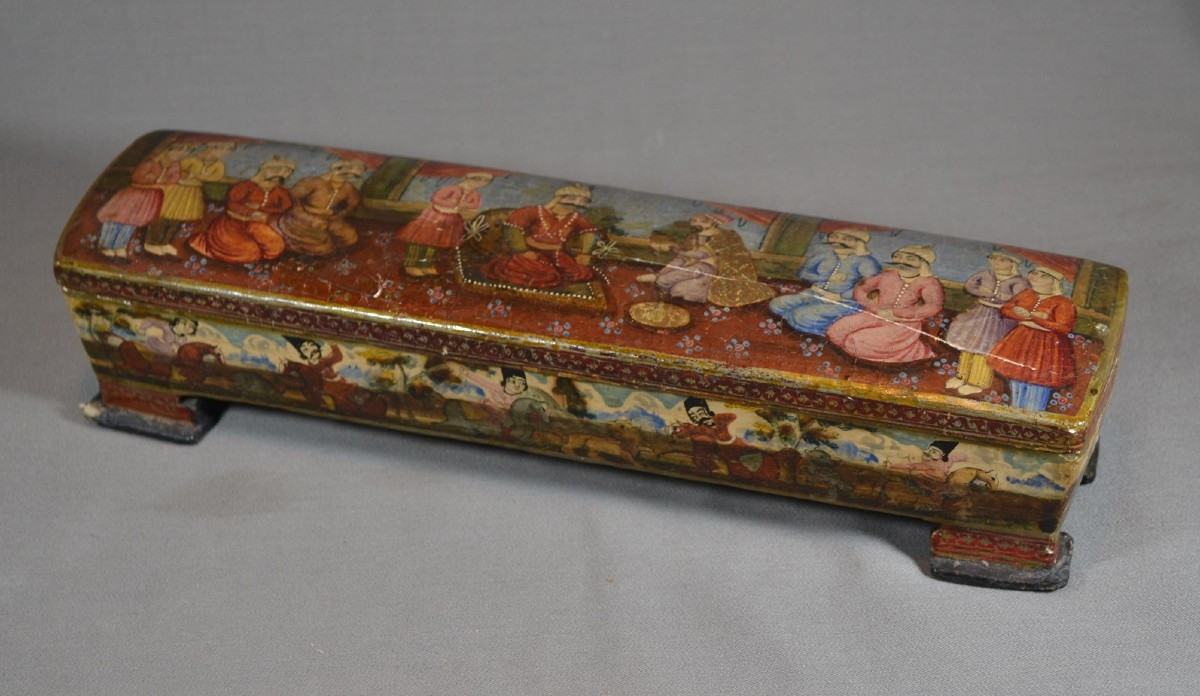 Lacquered Box On Boiled Cardboard. Persian 19th Century. Qajar Dynasty. 