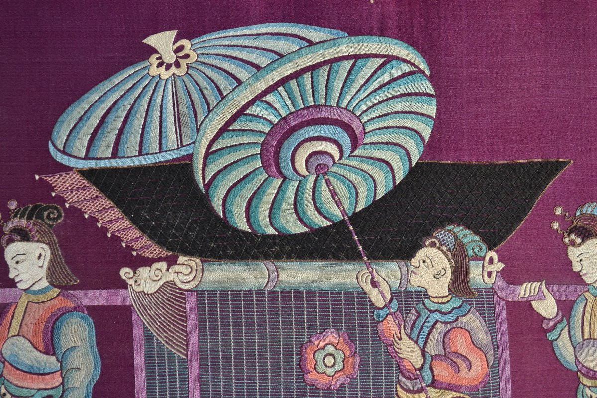 Broderie de soie.Dynastie Qing.Chine 19° siècle.-photo-3