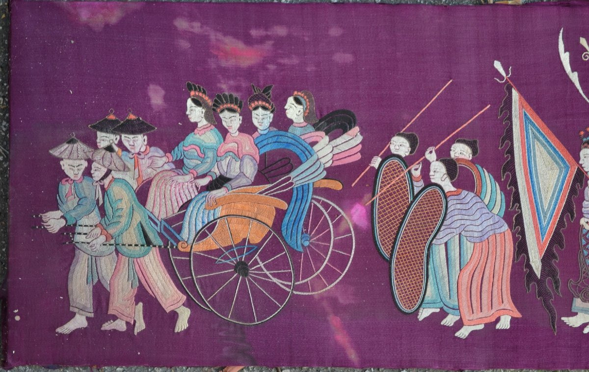 Broderie de soie.Dynastie Qing.Chine 19° siècle.-photo-1